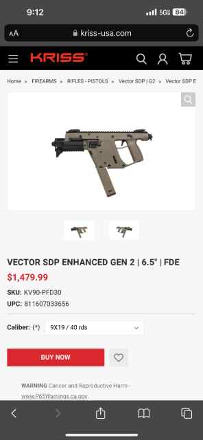 Kriss Vector SDP advanced 45 acp pistol 