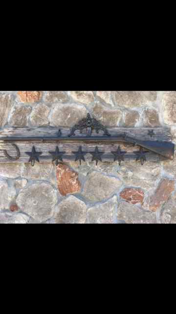 Antique 10 gauge double barrel coat &amp; hat rack 